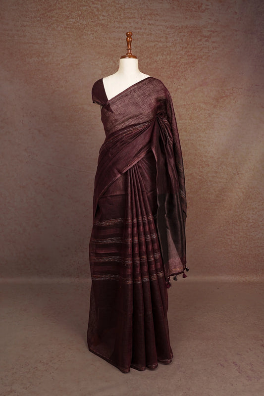 Wine Semi Linen Saree