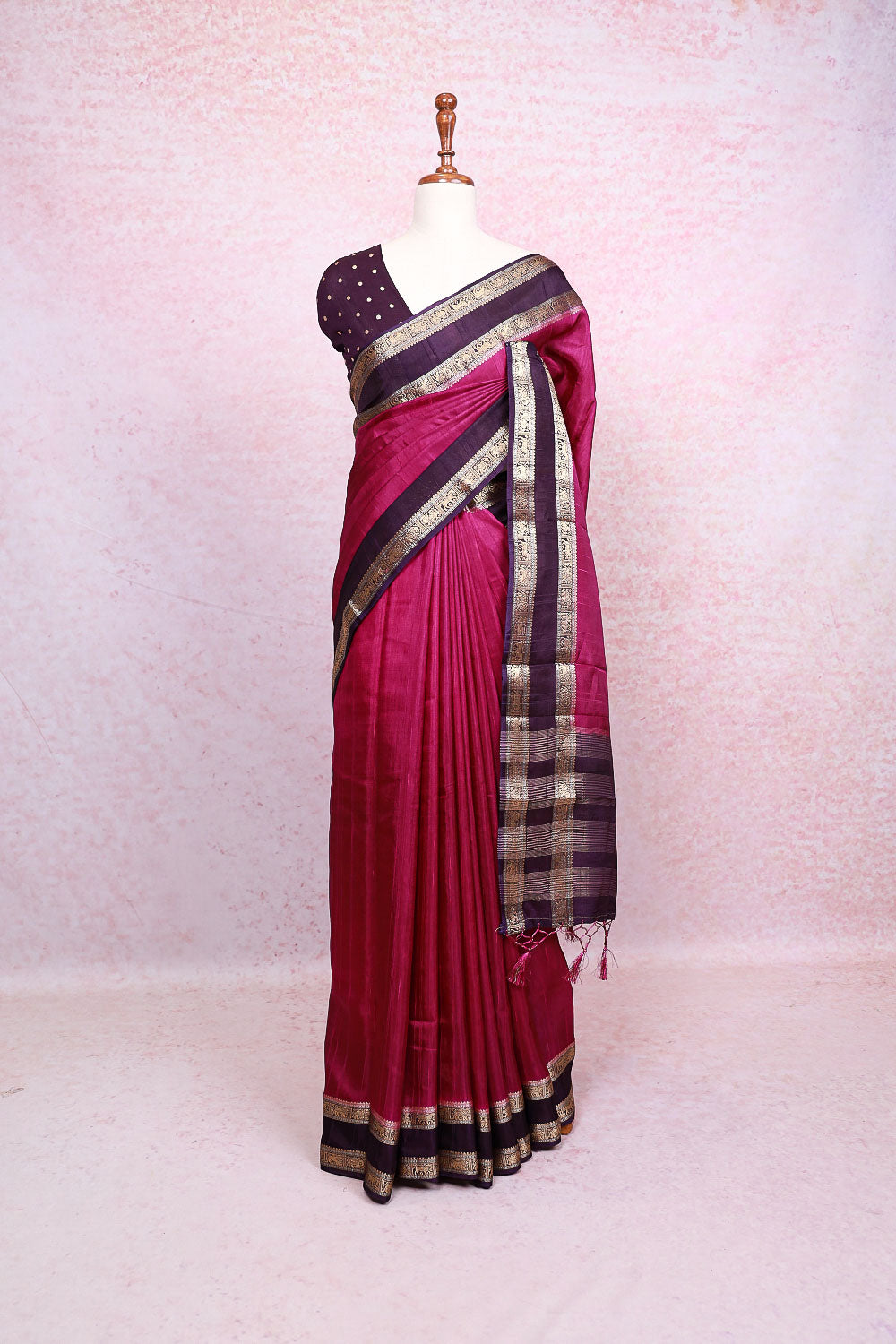 Wine Semi Banarasi Saree