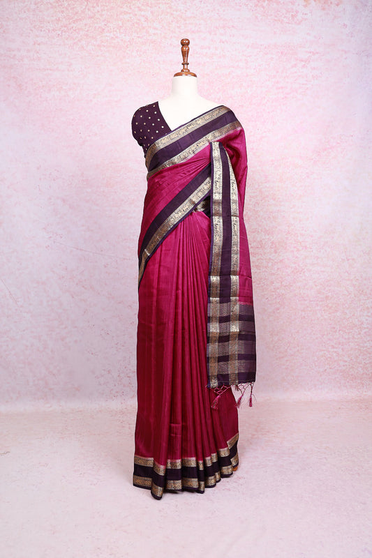 Wine Semi Banarasi Saree