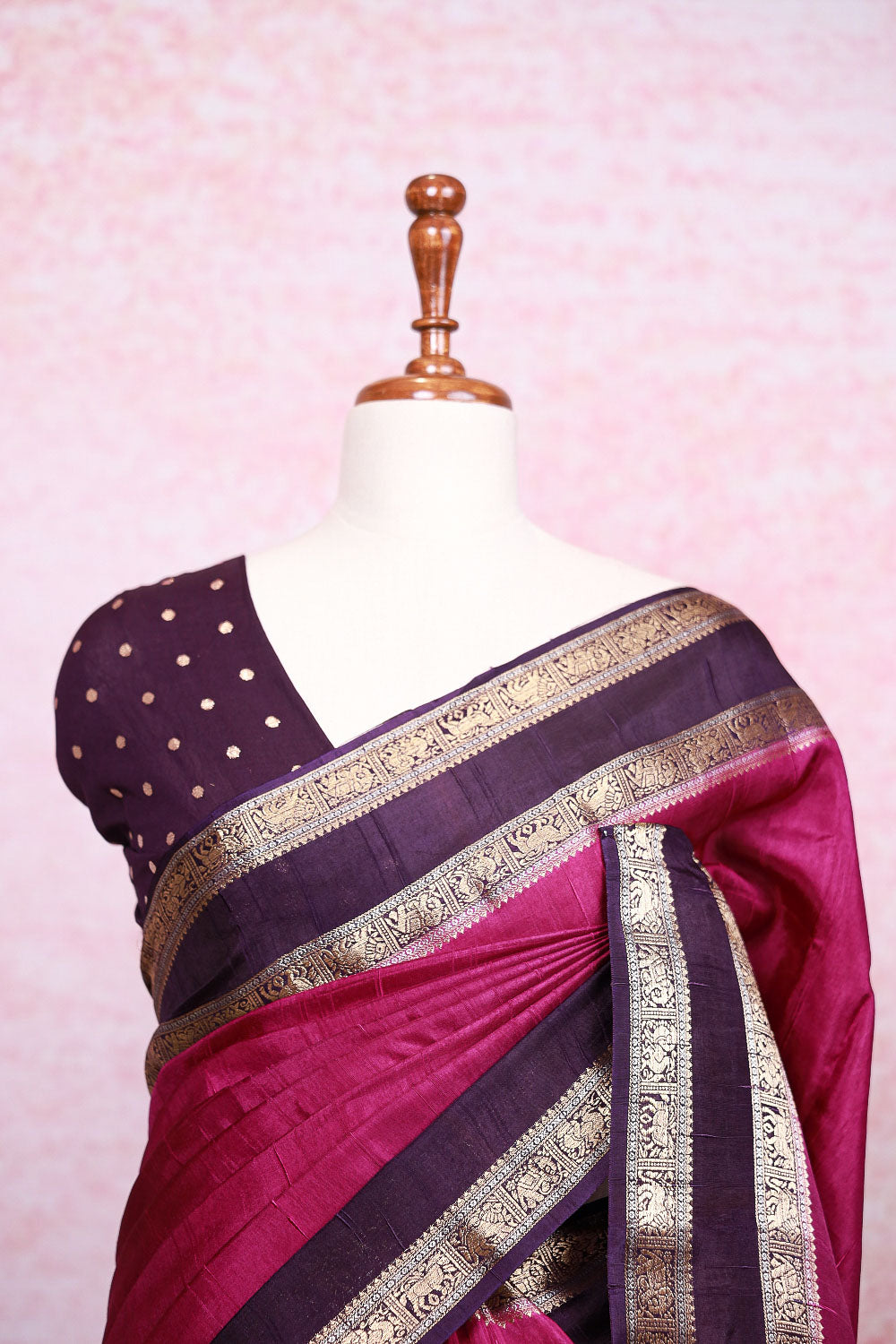 Wine Semi Banarasi Saree