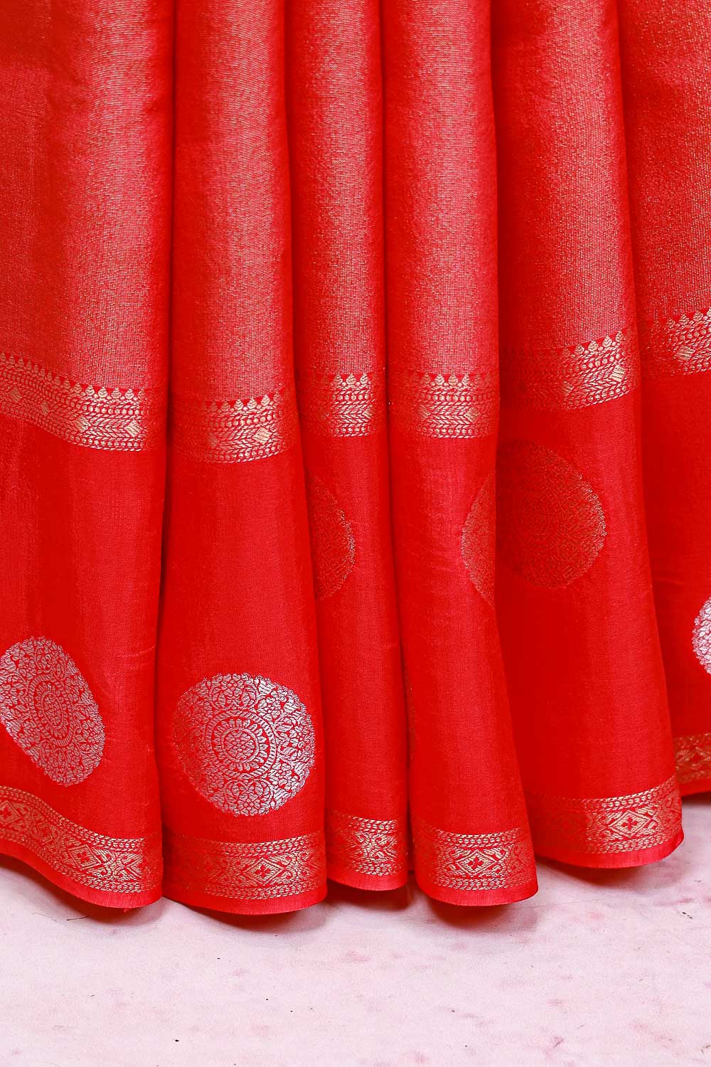 Reddish Pink Semi Banarasi Saree