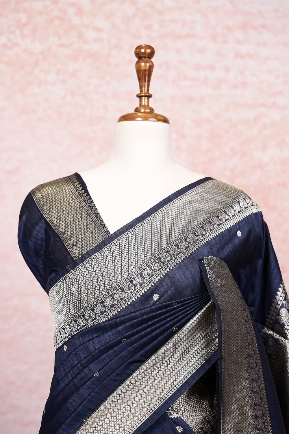 Navy Blue Semi Tussar Saree