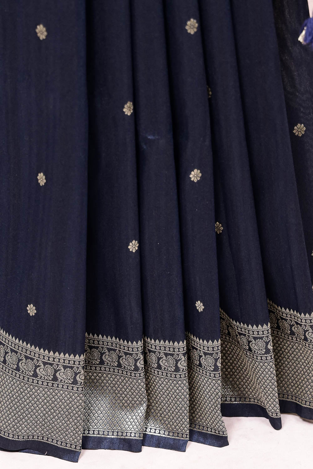 Navy Blue Semi Tussar Saree