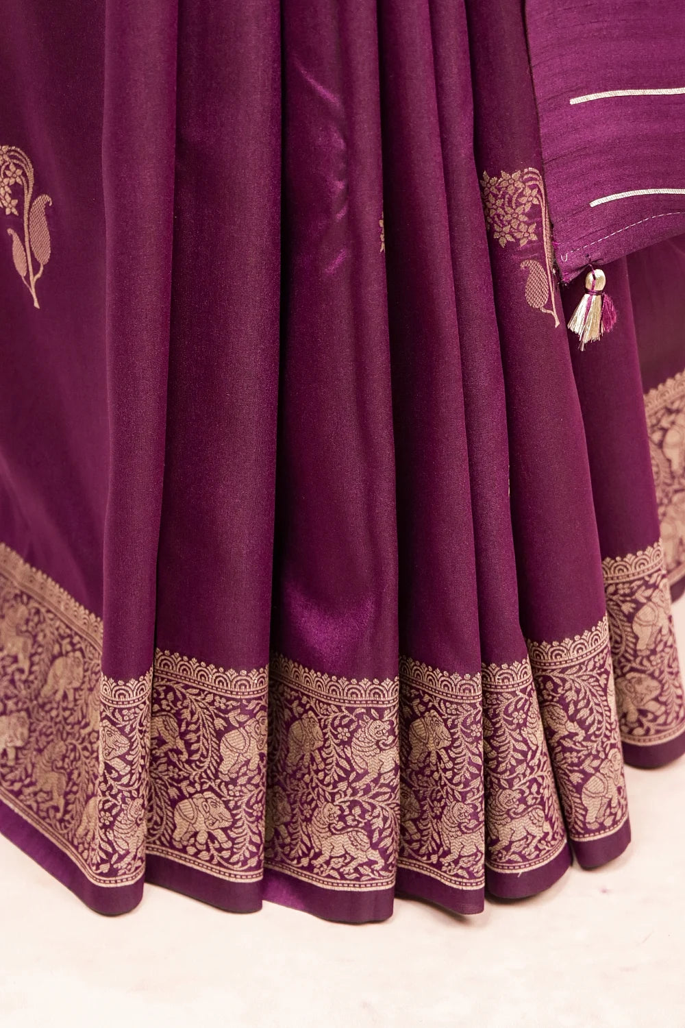 Purple Wine Semi Banarasi Saree