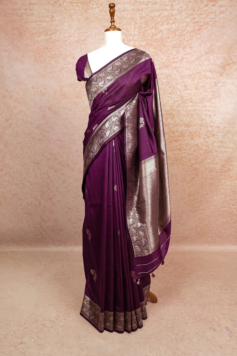 Purple Wine Semi Banarasi Saree