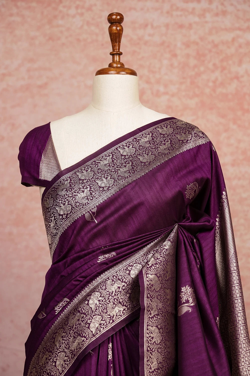 Purple Wine Semi Banarasi Saree