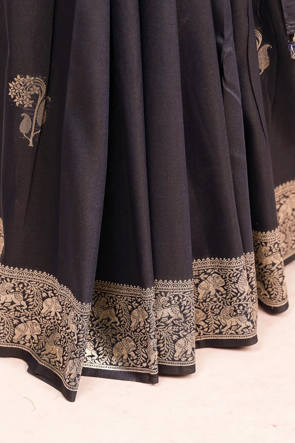 Dark Navy Blue Semi Banarasi Saree