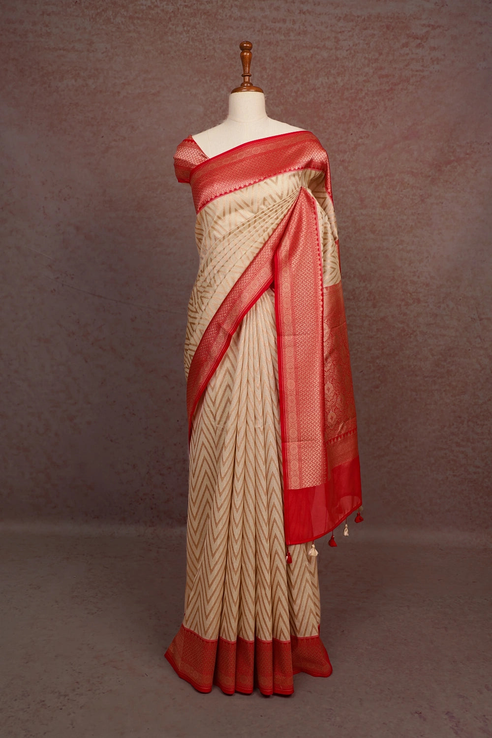 Cream Banarasi Silk Saree