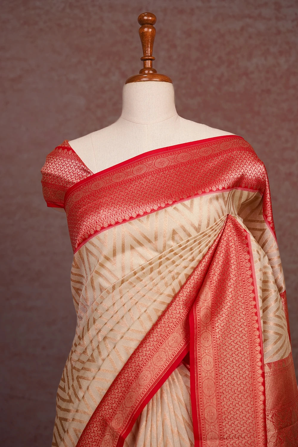 Cream Banarasi Silk Saree