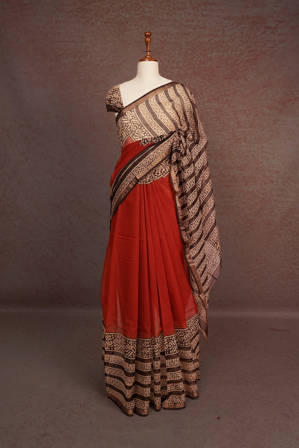 Brick Red Net Kota Saree
