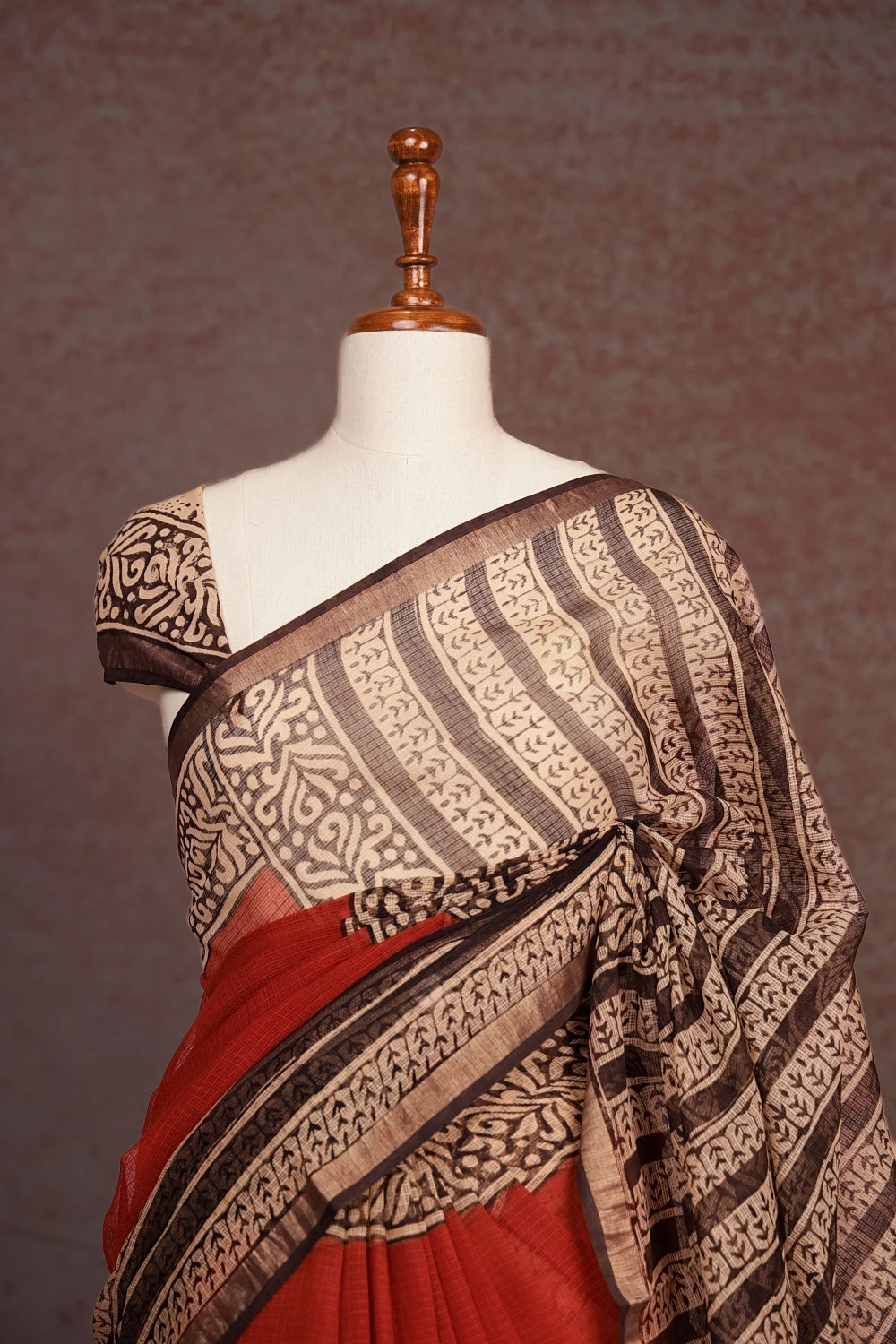 Brick Red Net Kota Saree