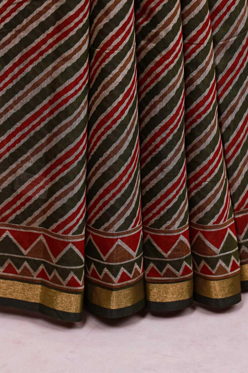 Olive Green Cotton Synthetic Saree