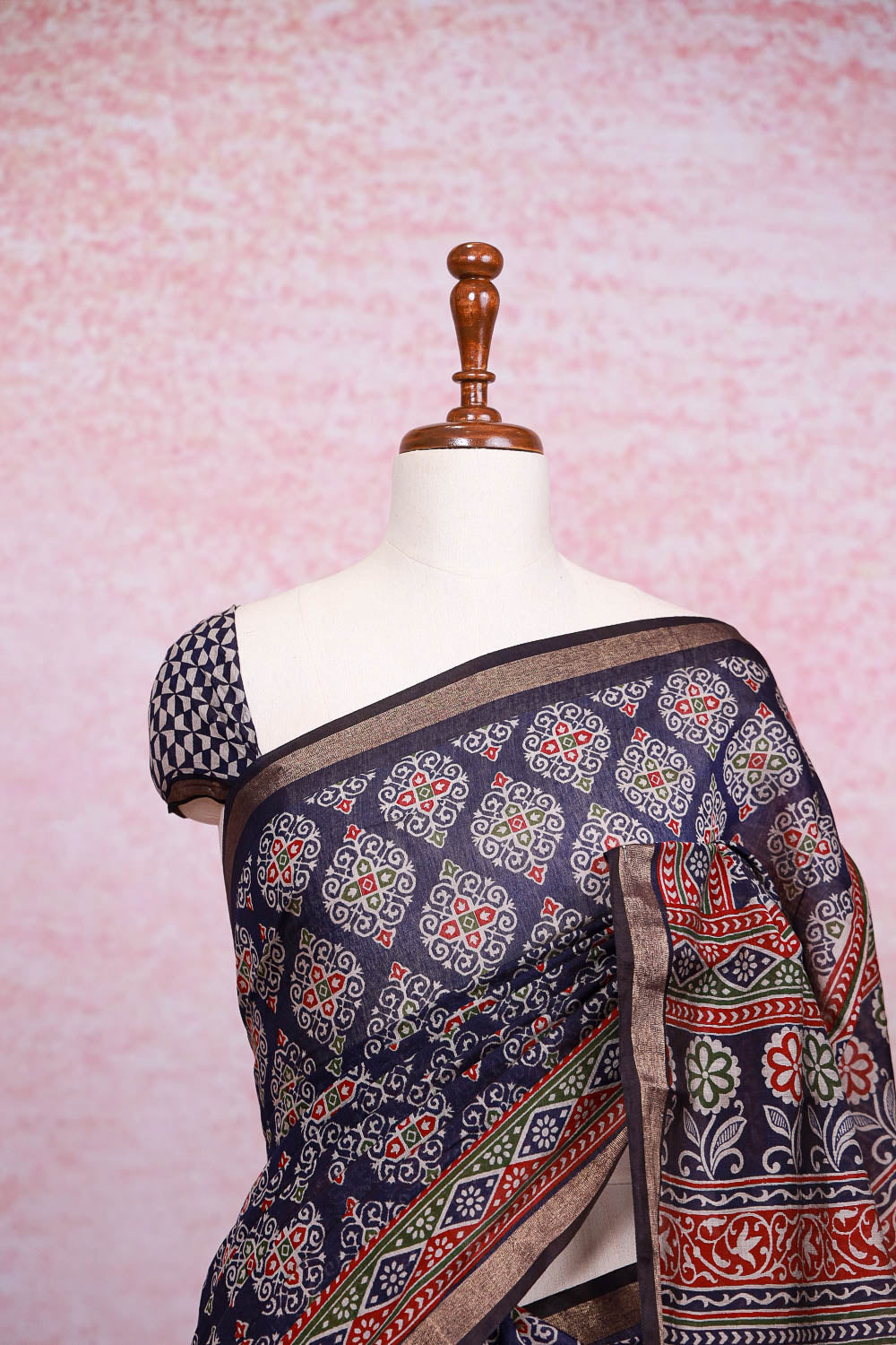 Navy Blue Cotton Saree