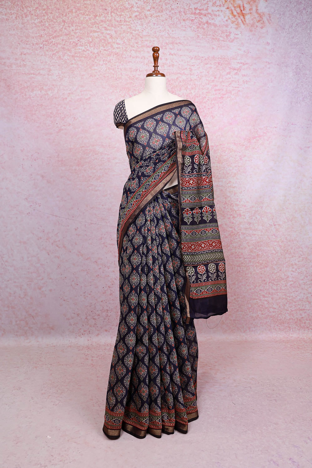 Navy Blue Cotton Saree