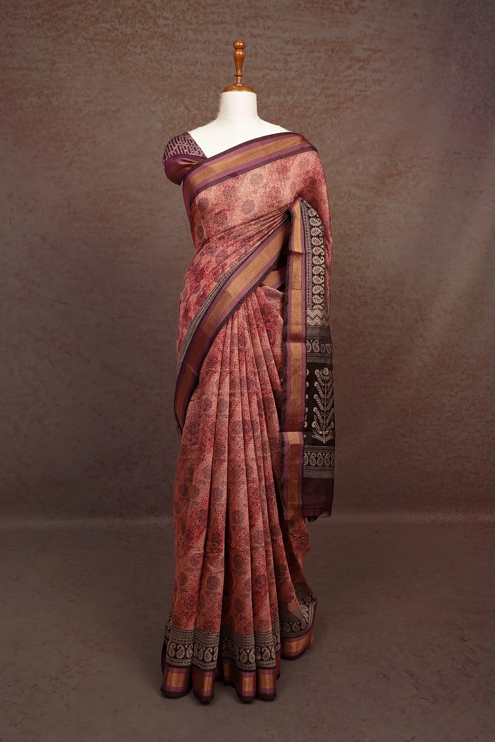Peach Semi Chanderi Saree