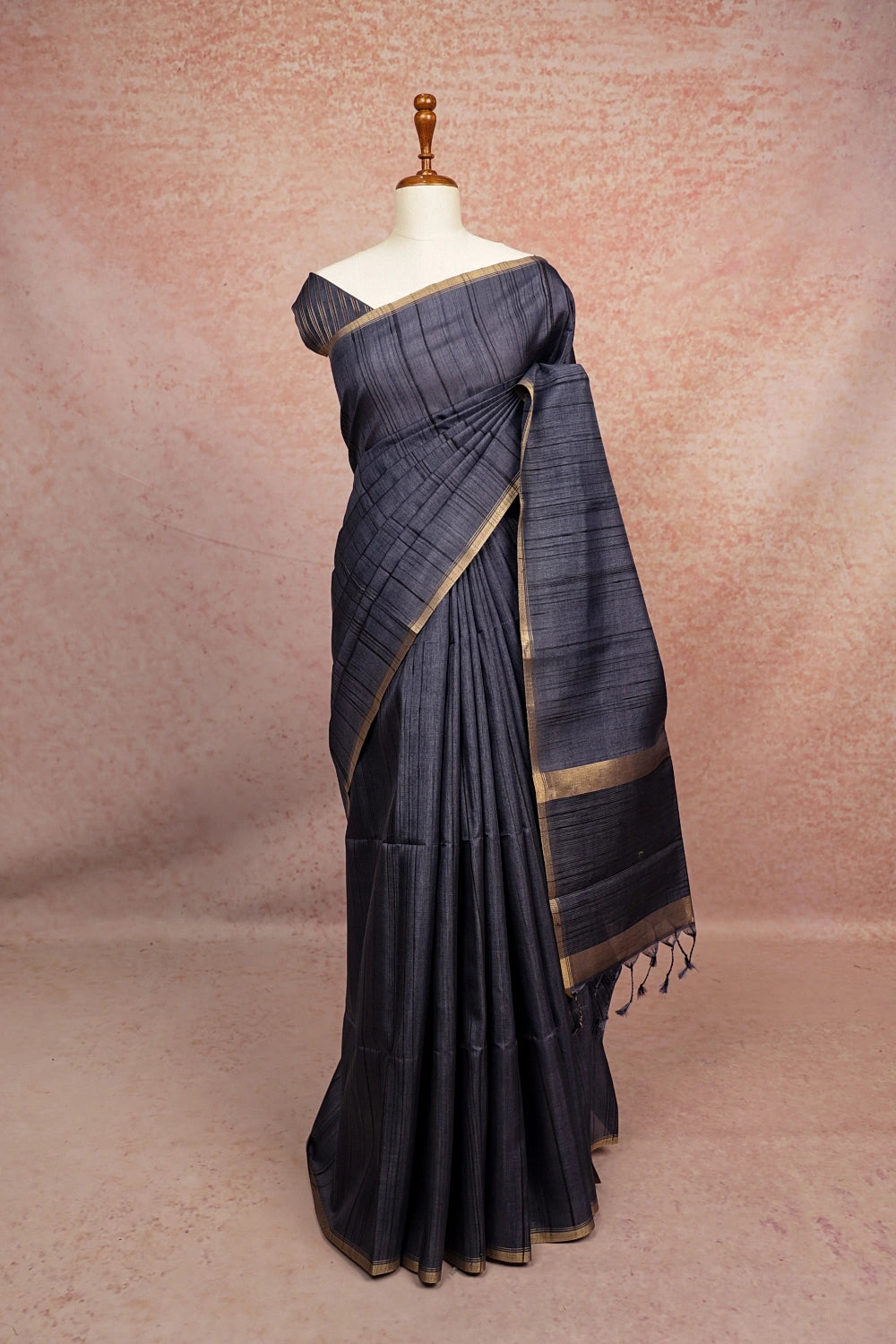 Dark Grey Semi Tussar Saree