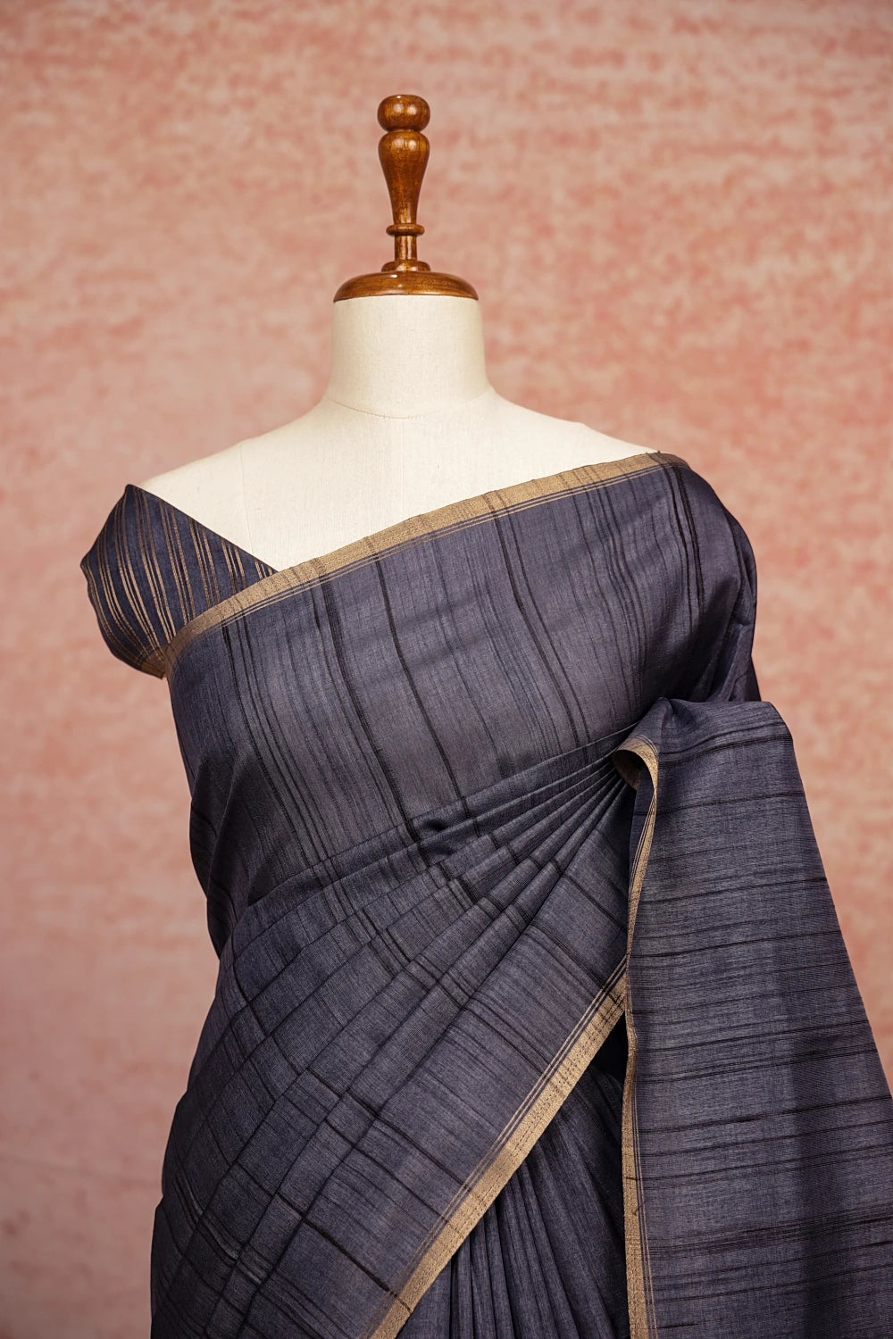 Dark Grey Semi Tussar Saree