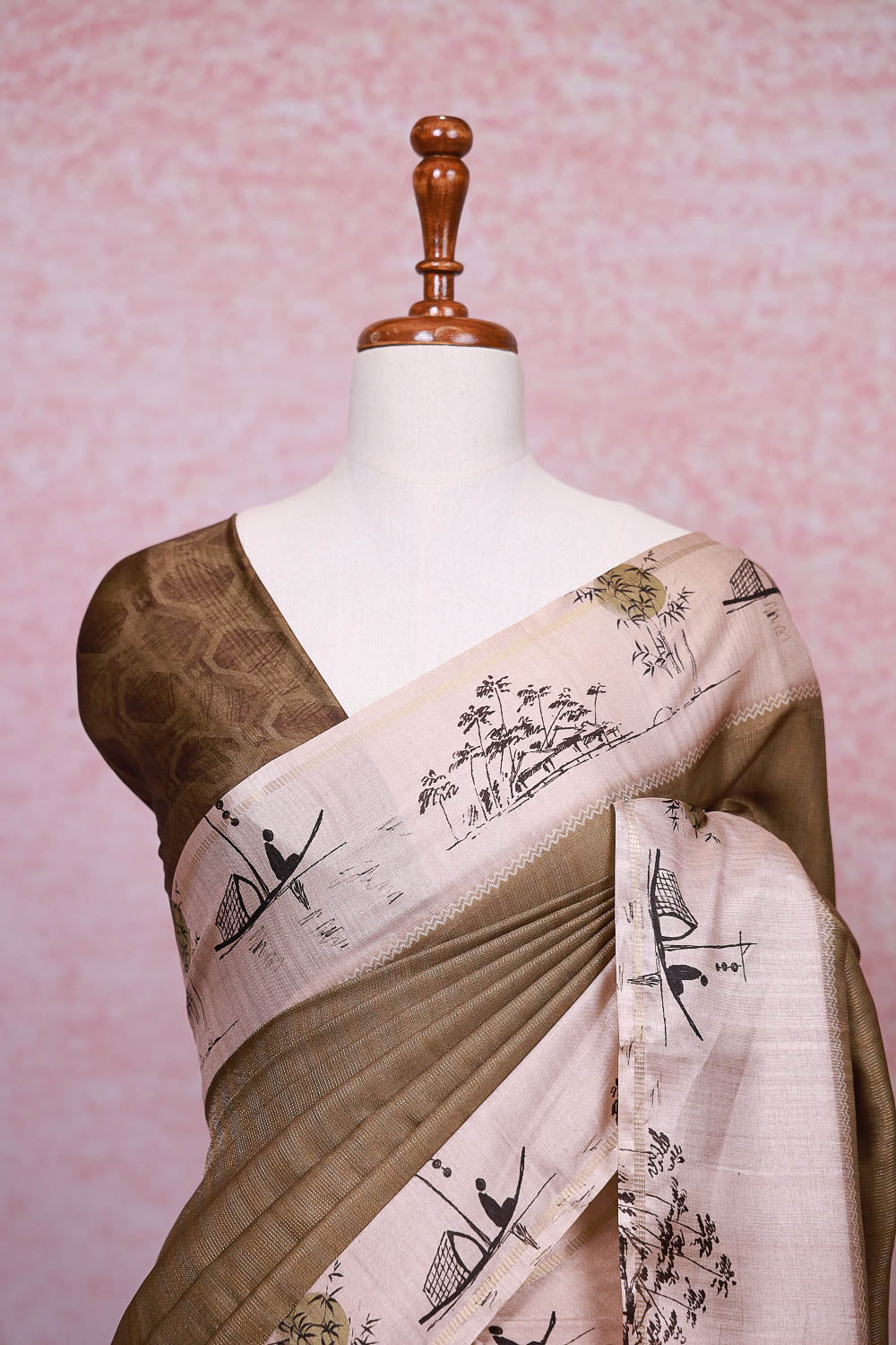 Mehandi Green Semi Tussar Saree