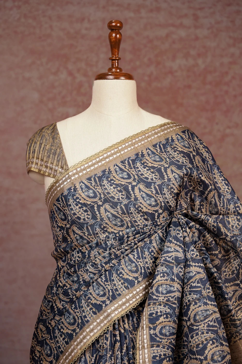 Indigo Blue Tussar Jute Saree
