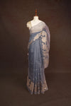 Blueish Ash Organza Saree