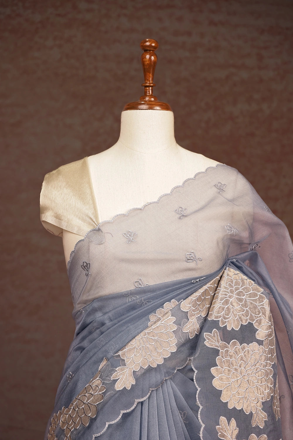 Blueish Ash Organza Saree