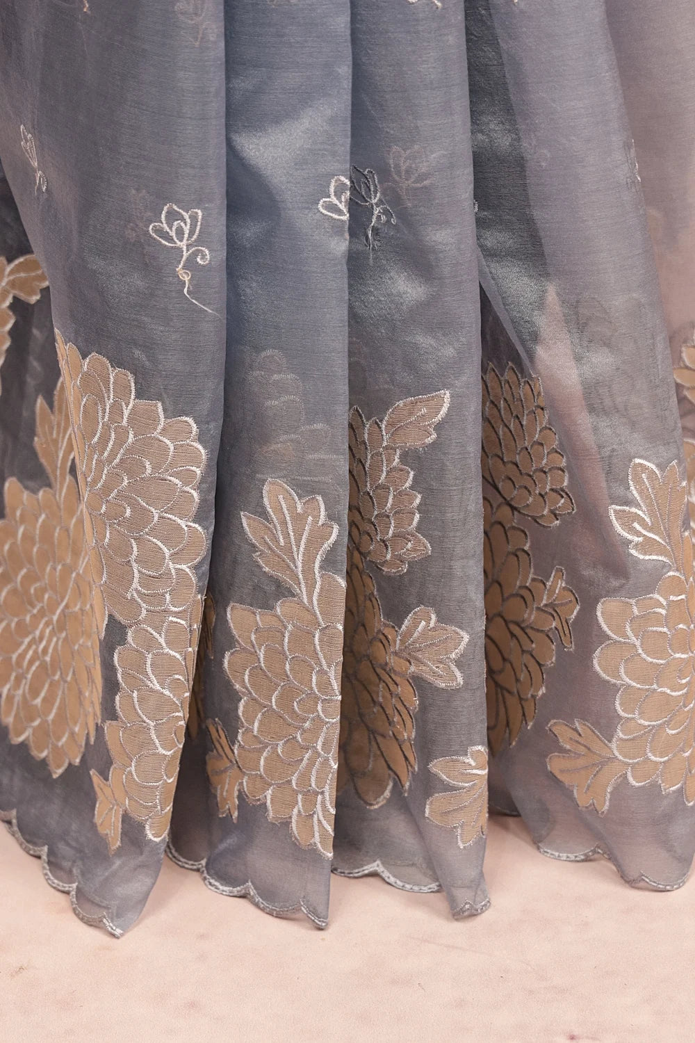 Blueish Ash Organza Saree