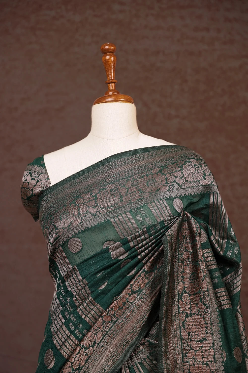 Bottle Green Semi Linen Saree