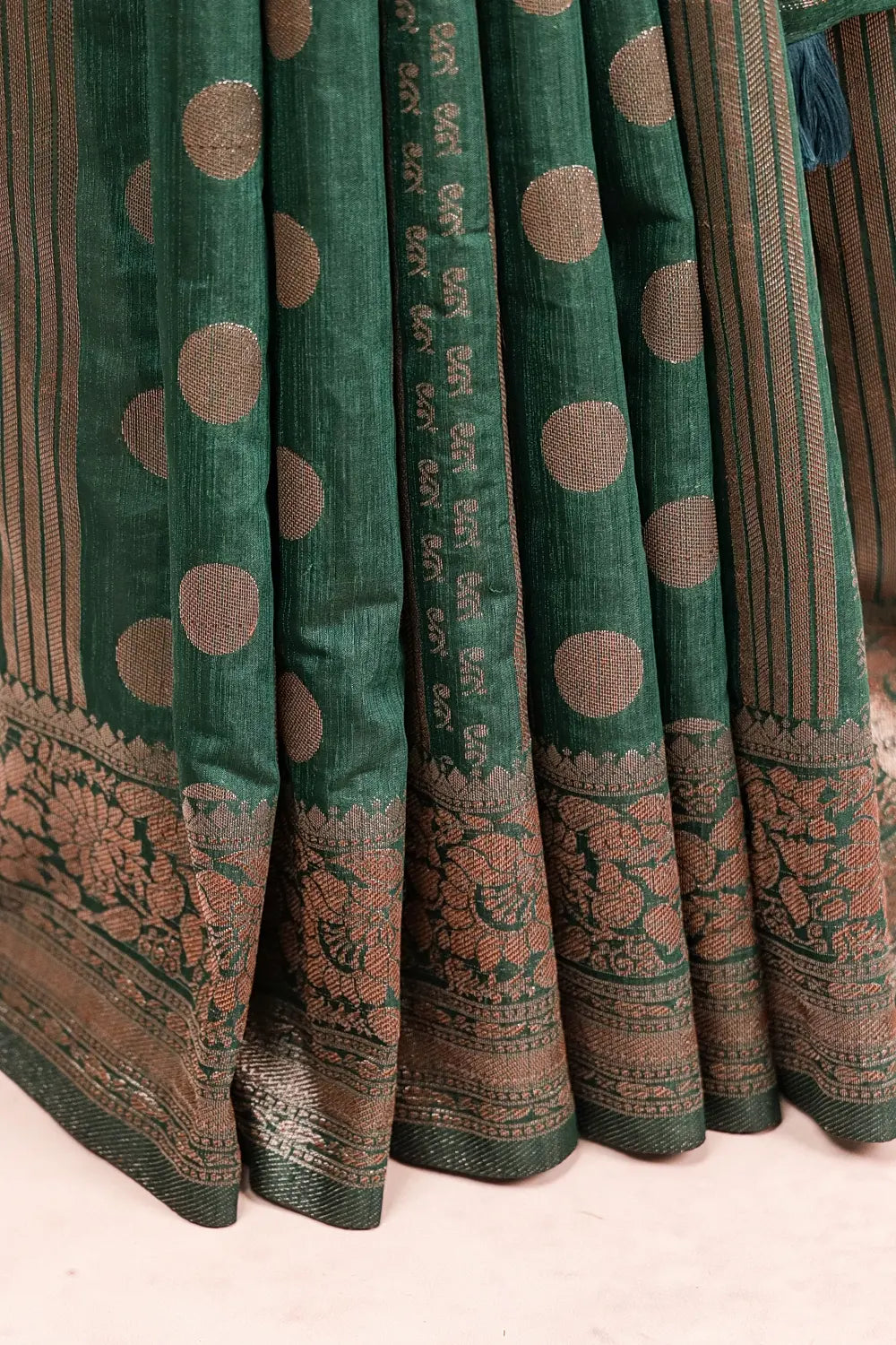 Bottle Green Semi Linen Saree