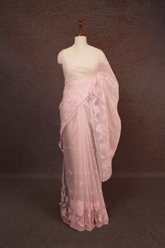 Baby Pink Organza Saree