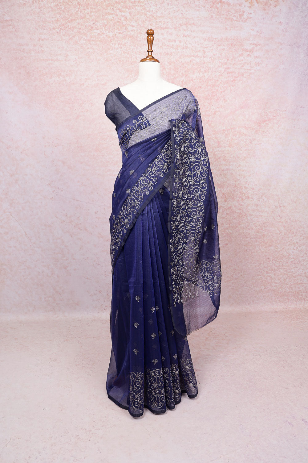 Navy Blue Net Kota Saree