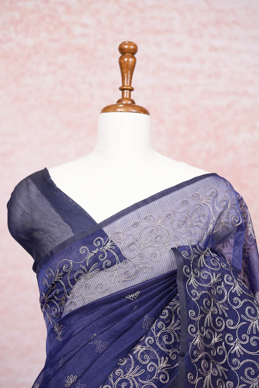 Navy Blue Net Kota Saree