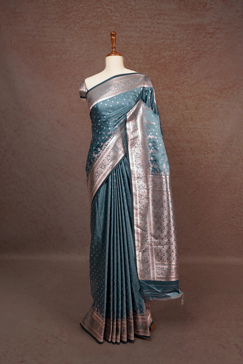 Pastel Blue Satin Banarasi Saree