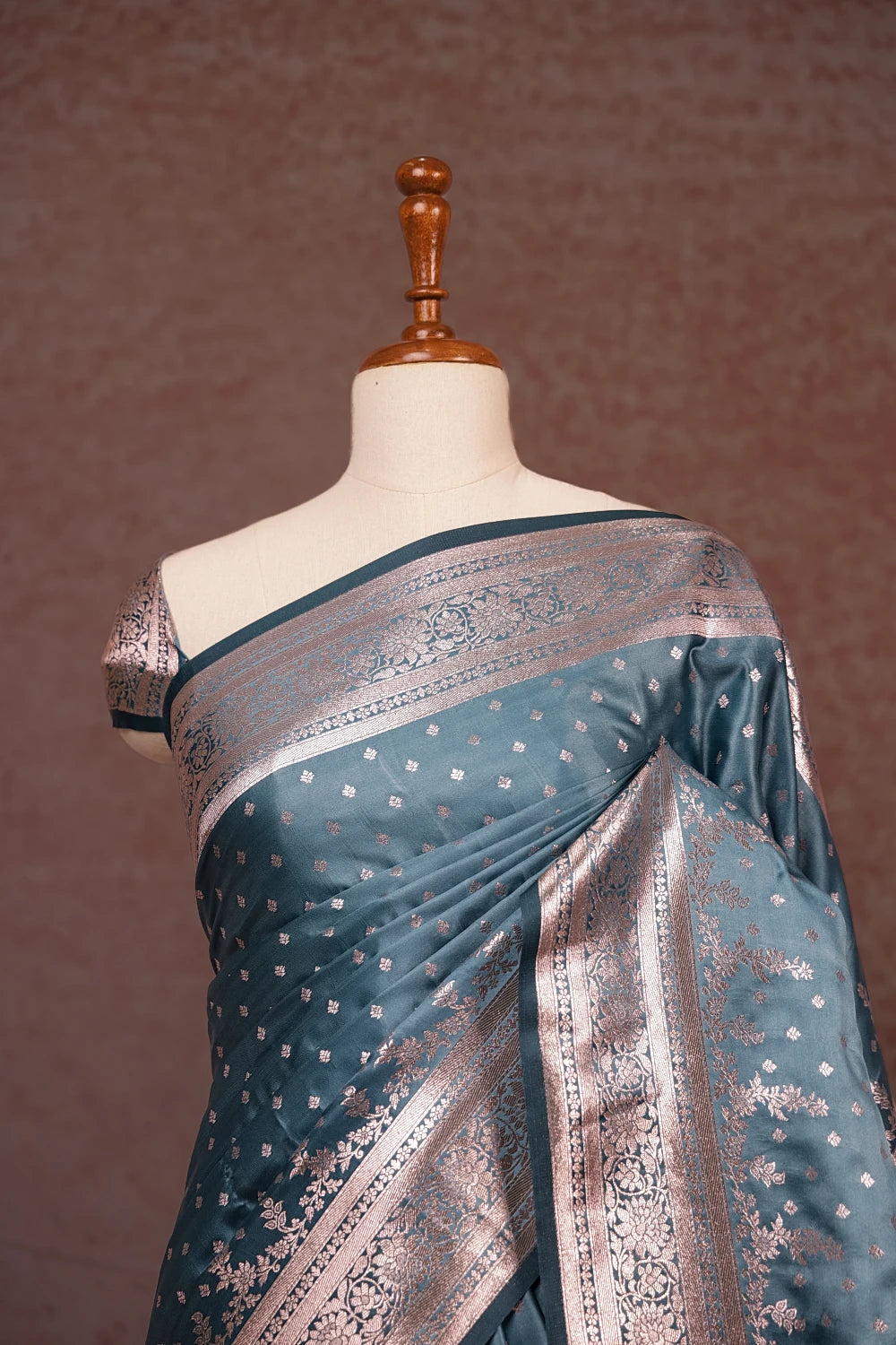 Pastel Blue Satin Banarasi Saree