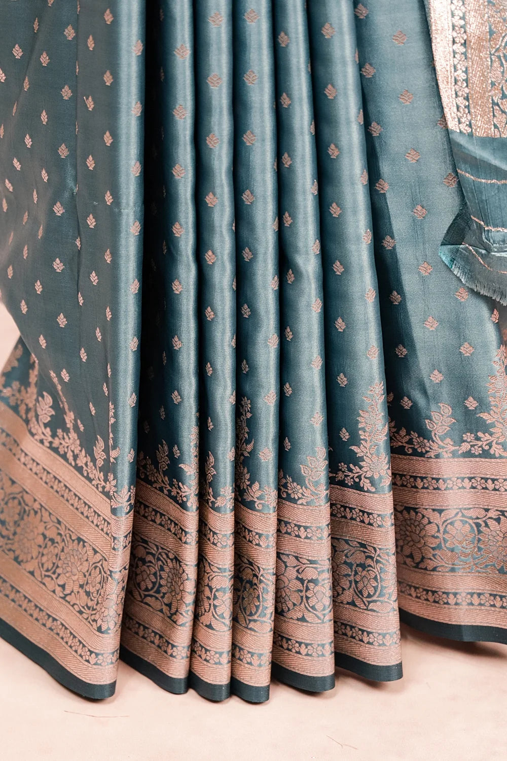 Pastel Blue Satin Banarasi Saree