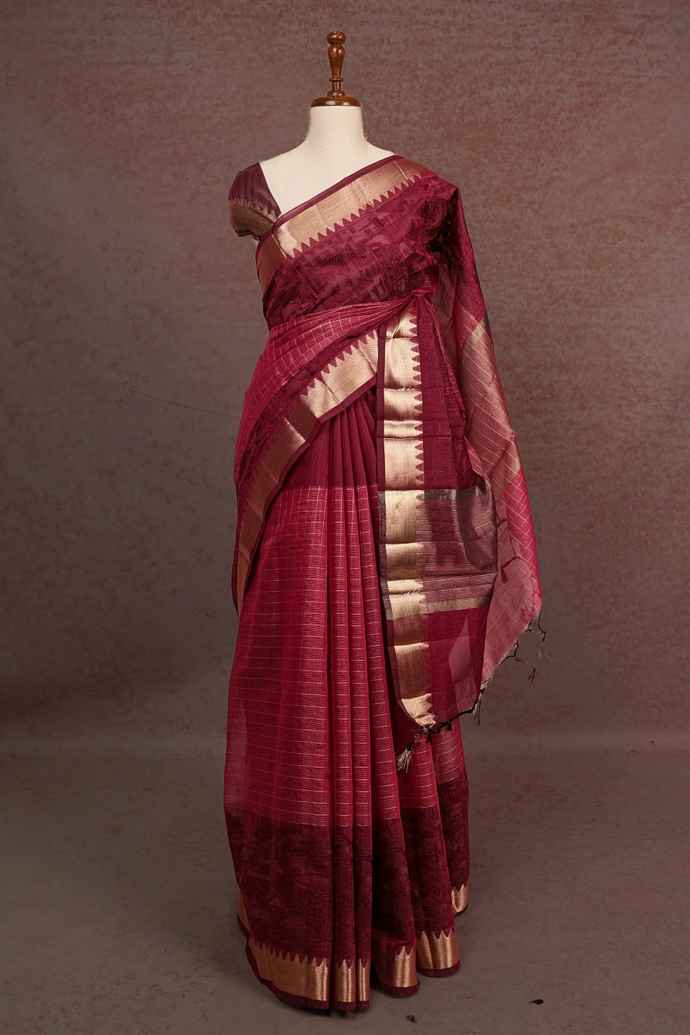 Beetroot Colour Cotton Silk Saree
