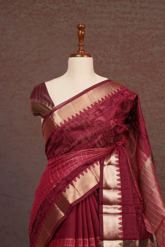 Beetroot Colour Cotton Silk Saree