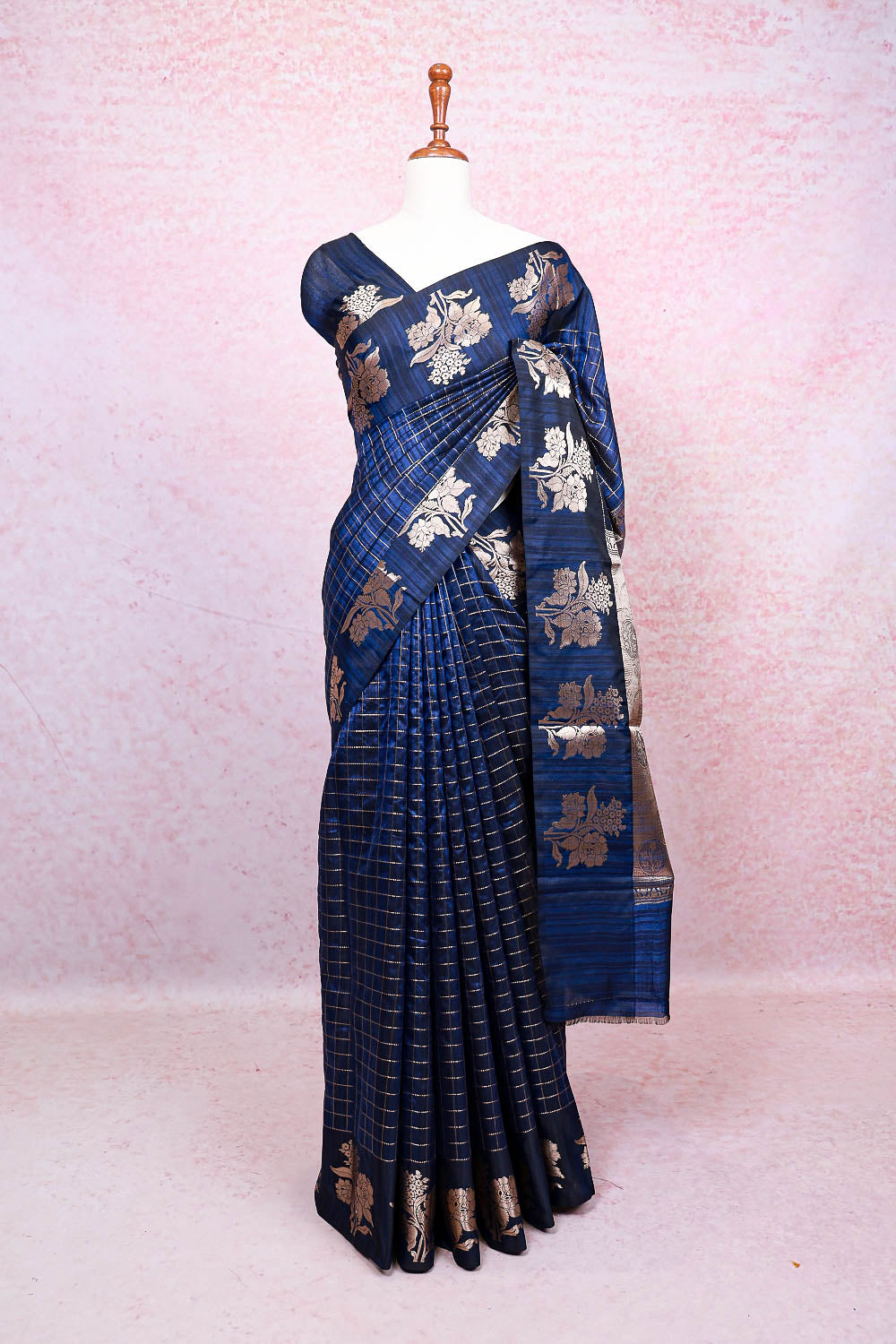 Navy Blue Cotton Silk Saree