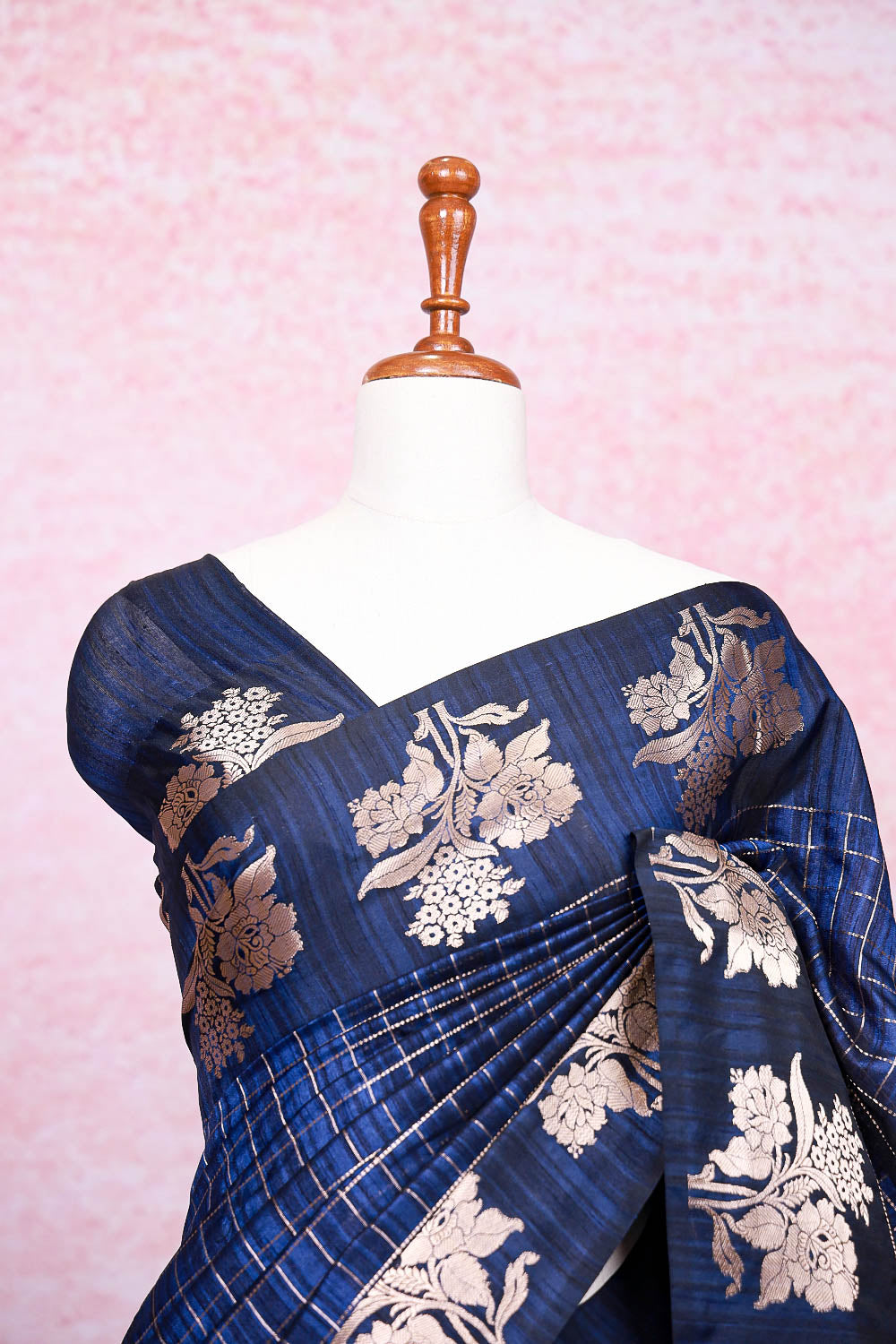 Navy Blue Cotton Silk Saree