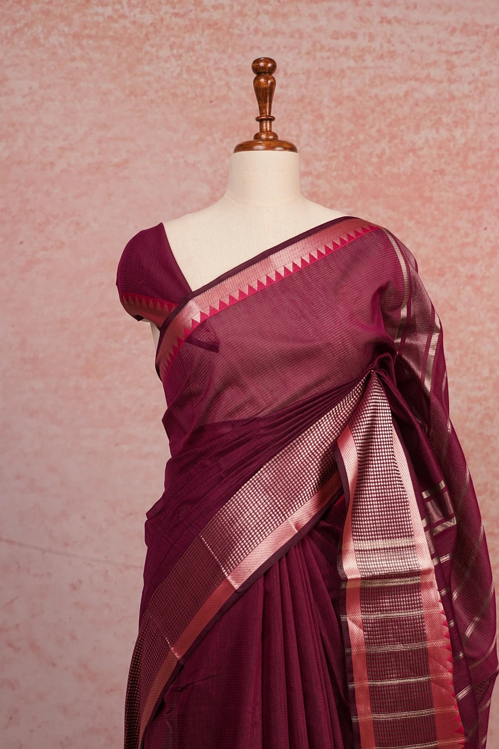 Magenta Purple Cotton Silk Saree