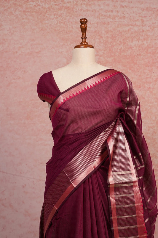 Magenta Purple Cotton Silk Saree
