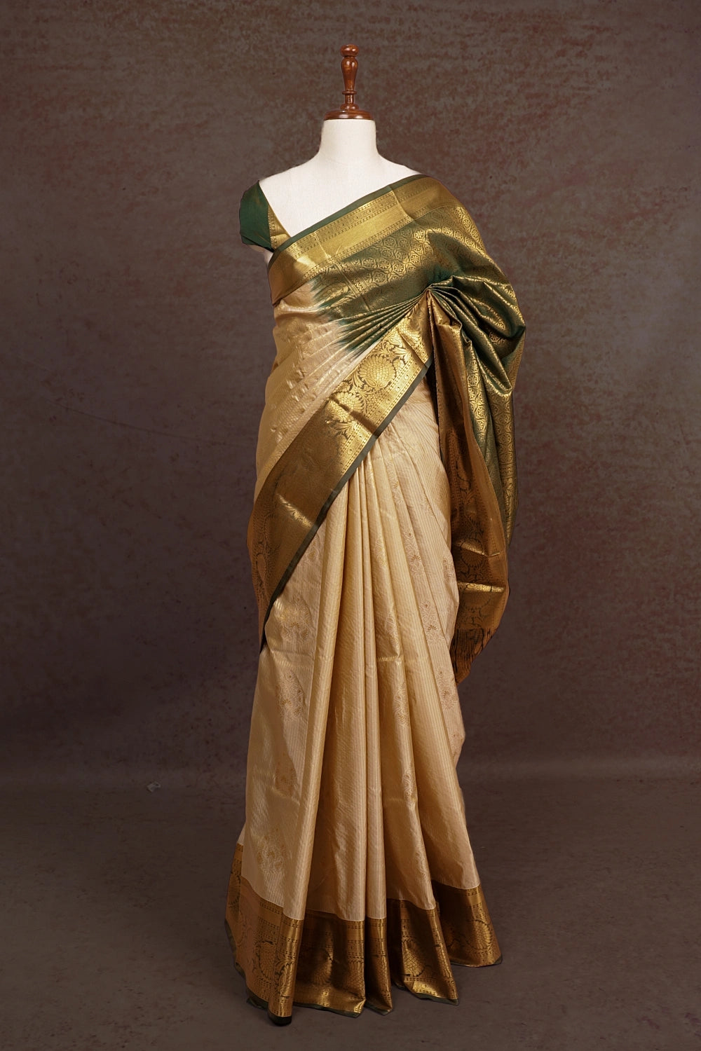 Cream Semi Kanchi Soft Silk Saree