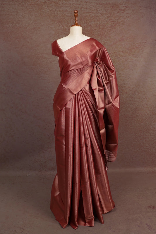 Light Maroon Semi Tissue Silk Saree
