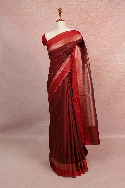 Deep Maroon Semi Kanchi Soft Silk Saree