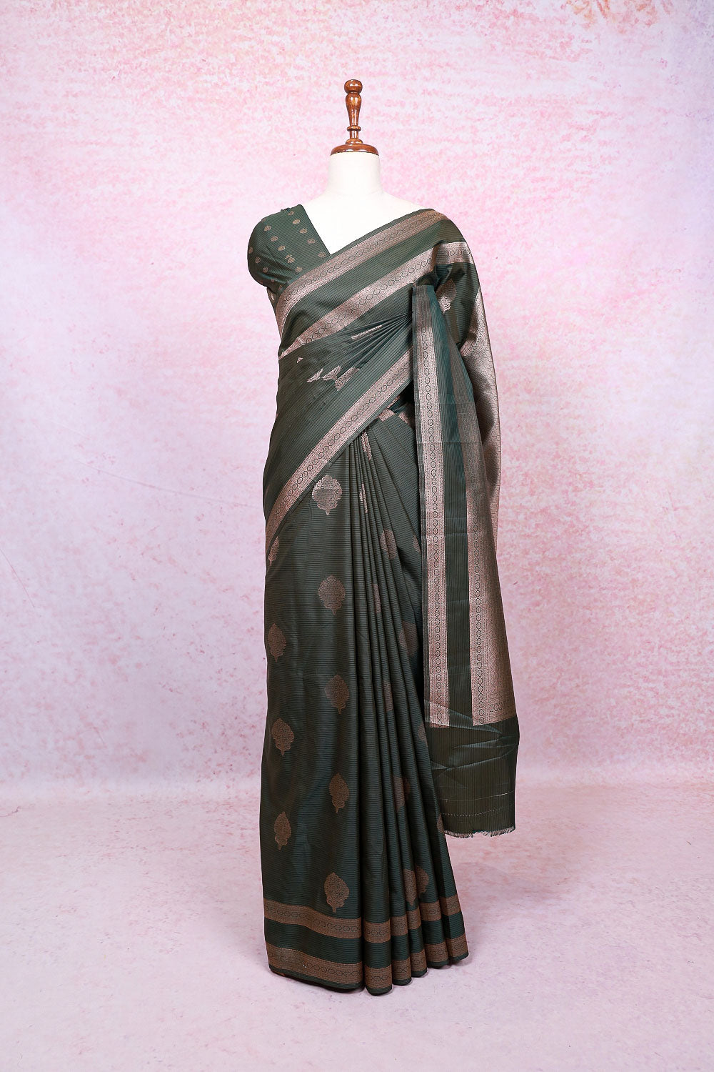 Dark Green Semi Silk Saree - Seematti