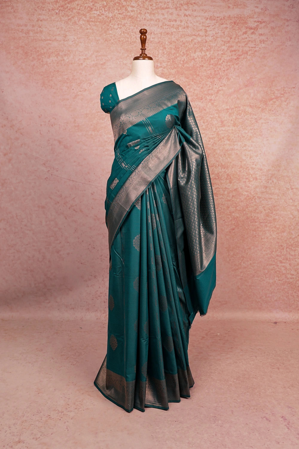 Peacock Green Colour Semi Silk Saree