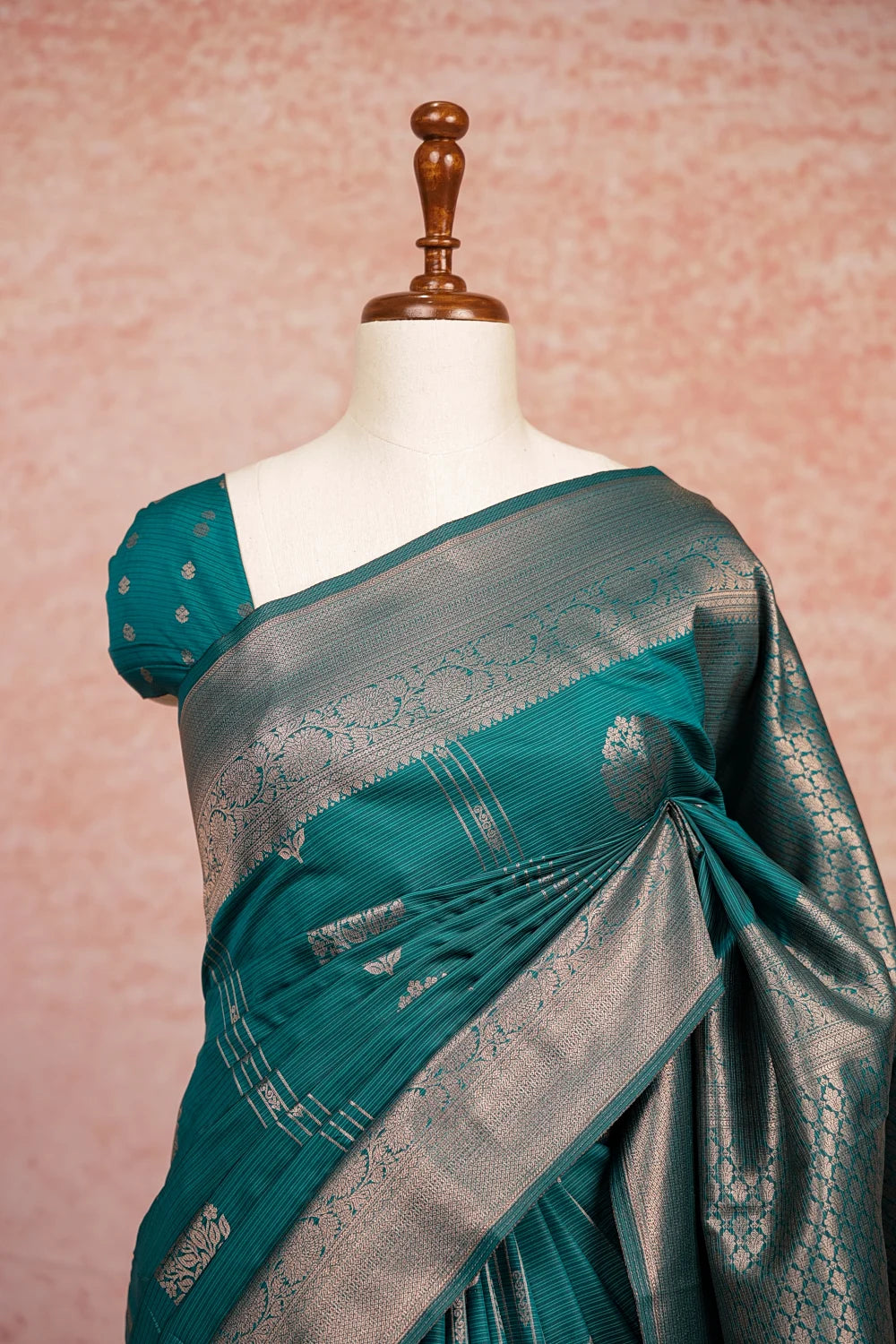 Peacock Green Colour Semi Silk Saree