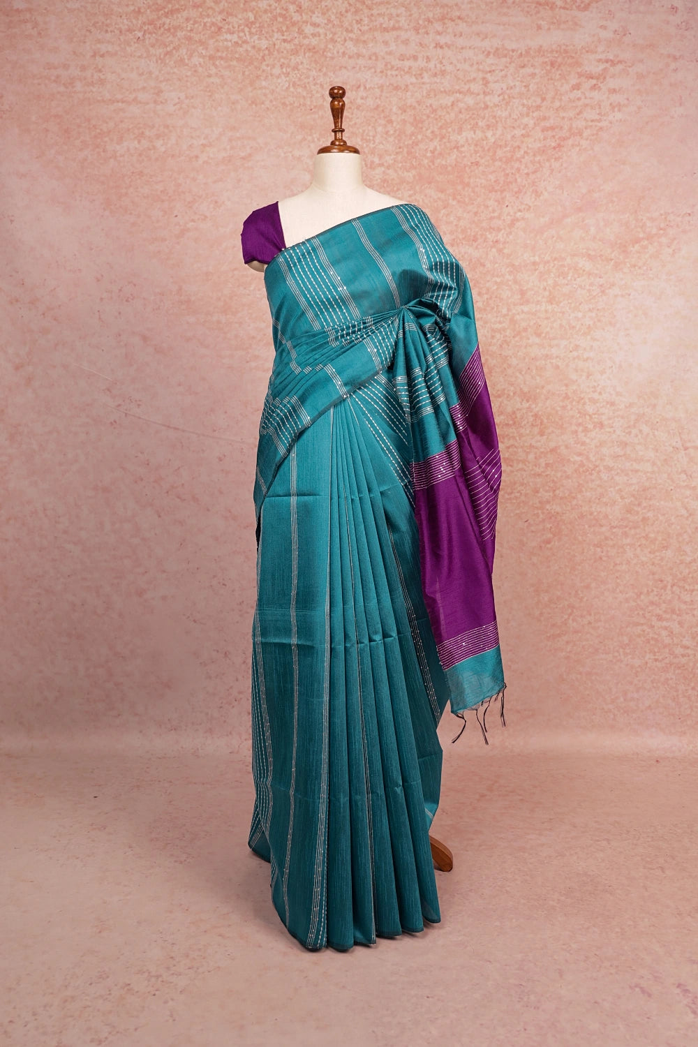 Teal Green Semi Tussar Saree