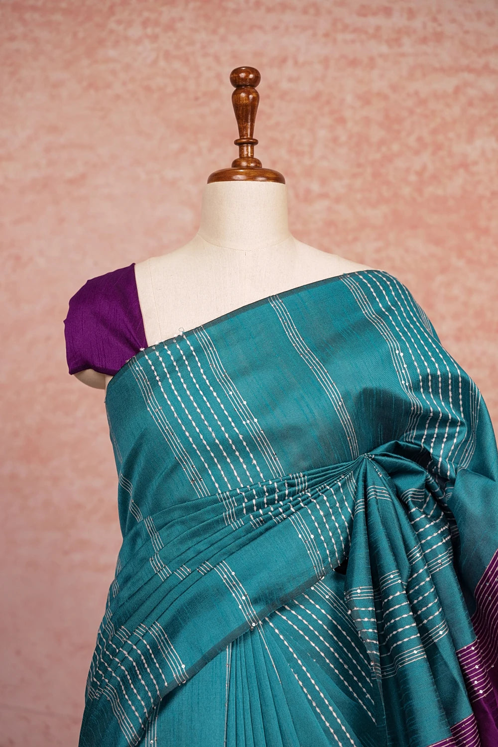 Teal Green Semi Tussar Saree