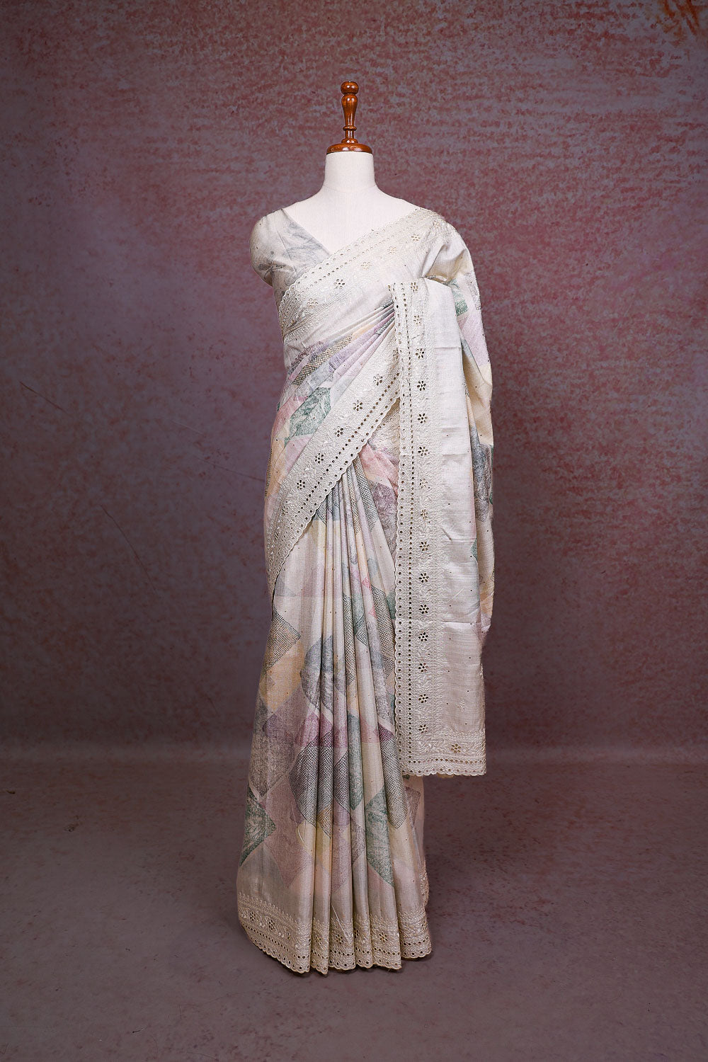 Light Grey Semi Tussar Saree
