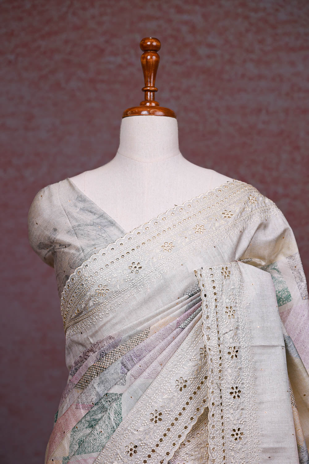 Light Grey Semi Tussar Saree